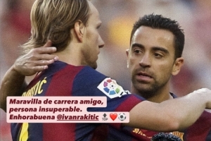 哈维社媒晒与拉基蒂奇合照：精彩的职业生涯，无与伦比的人