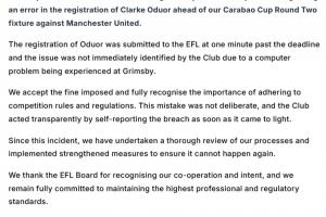 官方：因战曼联时违规派出球员，格林斯比被罚款2万英镑